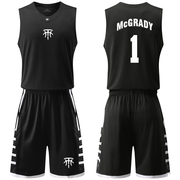麦迪1号篮球服套装训练背心运动服宽肩背心街头篮球衣定制印字 黑