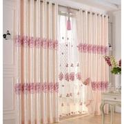 。粉色绣花窗帘布料成品，公主简约欧式遮光客厅，卧室落地飘窗纱帘定