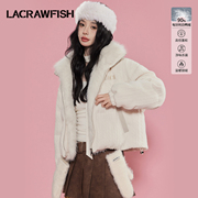 lacrawfish韩系慵懒90白鸭绒(白鸭绒)可拆卸毛领，pu皮羽绒服冬季厚外套女