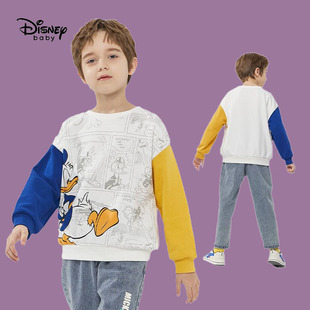 迪士尼童装男童圆领卫衣春秋，儿童长袖衫5米奇宝宝，可爱卡通上衣8岁