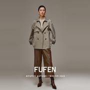 FUFEN翻领双排扣短款外套女设计感经典气质时尚风衣FS-19212
