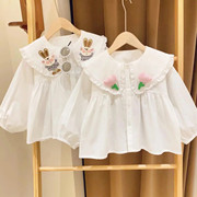 韩国童装女童洋气翻领衬衫春季儿童长袖白衬衣秋季女宝宝上衣