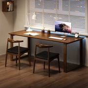 实木电脑桌台式简约现代家用双人书桌工作台学生卧室靠墙学习桌子