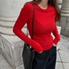 韩国东大门红色洋气女式长袖显瘦百搭长款t恤秋冬修身打底衫