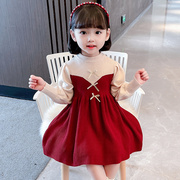 女童连衣裙春秋款洋气韩版儿童加绒毛衣公主裙女宝宝红色针织裙子