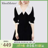 meetmetro玛依尔法式娃娃，领收腰连衣裙女2023春装气质甜美小黑裙