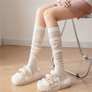 白色堆堆袜日系jk小腿，袜搭配靴子女，春秋冬竖条纹过膝长筒灰色中筒