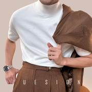 juesion半高领毛衣男短袖，纯色高级感韩版潮流，打底羊毛针织衫t恤
