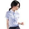 白领蓝色条纹短袖衬衫女职业，夏季气质工装，半袖衬衣银行工作服