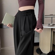 新中式国风黑色西装裤女夏季2024年设计感直筒窄版百搭阔腿裤