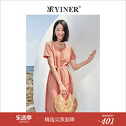 yiner音儿专选女装，夏季法风风琴褶，方领连衣裙