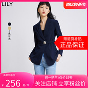LILY2024春女装设计感一粒扣收腰显瘦藏青色通勤小西装外套