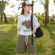 中学生夏装短袖T恤休闲套装15-17岁少女初高中短裤时尚宽松两件套