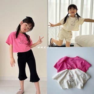 goguma韩国童装24夏女儿童，宝宝薄棉可爱兔子，蝙蝠短袖短款t恤