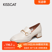 KISS CAT/接吻猫春秋牛皮金属扣方头乐福鞋方跟单鞋女KA21505-12