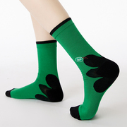 黑色绿色花朵袜子女秋冬中筒袜乐福鞋袜ins潮小众设计师堆堆袜长