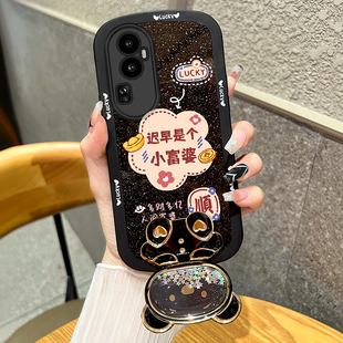 迟早是个小富婆适用opporeno103手机壳2z真我realme11简约4se可爱567reno8proplus小熊流沙镜子保护套