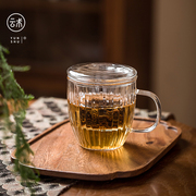 手工耐热加厚玻璃杯花茶杯，家用水杯带把过滤茶水，分离杯泡茶绿茶杯