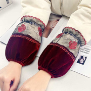 秋冬金丝绒蕾丝短款羽绒服手袖防污护袖套成人女士学生红色套袖头