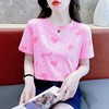 粉色纯棉宽松短袖t恤女2024夏季设计感爱心，字母印花体恤减龄上衣