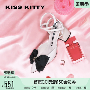 kisskitty恋恋结系列绑带凉鞋，女包头夏蝴蝶结尖头高跟鞋