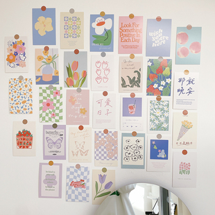 人间忽晚墙面装饰卡片小清新创意可爱花卉，手帐素材祝福留言贺卡
