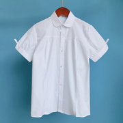 女童白衬衣(白衬衣)短袖，2022夏季女孩袖口，蝴蝶结半袖上衣纯棉小学生校服衫