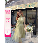韩语琳2024春优雅浪漫浅绿色连衣裙，网纱半身裙套装女两件套女
