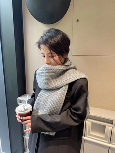 韩国ins冬季百搭长款针织保暖围巾女士，简约加厚防寒毛线围脖披肩