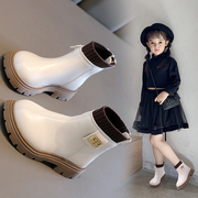 女童靴子秋季2023简约百搭公主，短靴儿童洋气，软底防滑黑色单靴