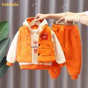 巴拉巴柆宝宝加绒卫衣三件套男女童冬装2024中国风1一5岁儿童