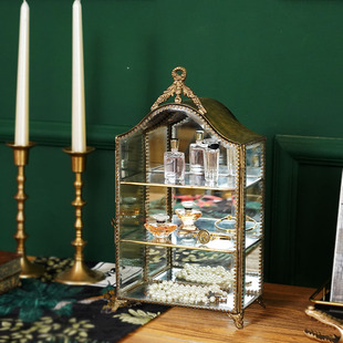 进口手工复古铜边镜面首饰展示柜玻璃小型饰品收藏品收纳桌面摆件