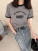 高级气质灰色撞色字母短袖T恤 夏季韩系chic休闲小众短款小衫