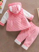 女宝宝秋冬套装洋气，0-1-2岁婴幼儿马甲，三件套薄棉衣外出服潮