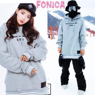 WWS韩国滑雪卫衣帽衫儿长款黑灰色保暖防寒风加厚男女款裤