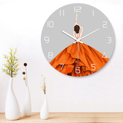 创意时尚现代个性挂钟客厅美女装饰时钟橙色简约石英钟挂表墙钟