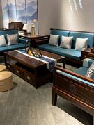 新中式沙发乌金木实木高端现代中式客厅组合家具别墅轻奢真皮沙发