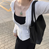 韩版百搭时尚托特包女大容量通勤手提包简约腋下包黑色单肩包