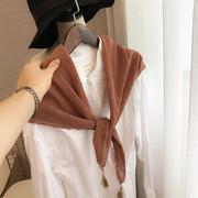 韩系围巾流苏大方巾纯色，保暖护肩护颈空调，披肩民族风复古披风纱巾