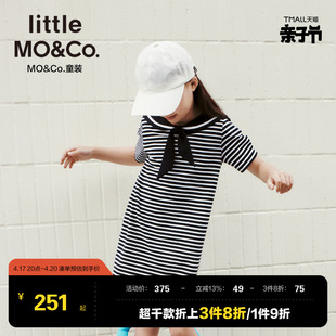 littlemoco童装夏装女童，海军领条纹短袖，连衣裙儿童裙子女大童