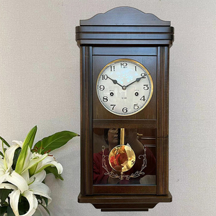 实木机械钟表整点报时上链发条挂钟老式怀旧钟表客厅新中式打响