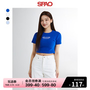 spao韩国同款2024年春夏女士，时尚短款圆领印花t恤sprpe24g53