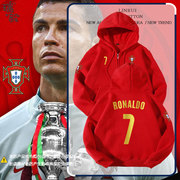 葡萄牙队服C罗B费B席足球迷开衫卫衣男女儿童装学生拉链连帽外套