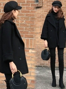 加厚反季秋冬季韩版宽松显瘦黑色，呢子大衣中长款毛呢外套女潮