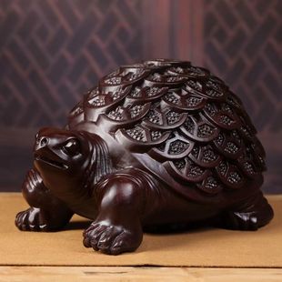 黑檀木雕刻龟摆件客厅装饰品实木质金钱龟风水摆件红木制乌龟家用
