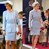 高级定制戴安娜王妃同款浅蓝色圆领单排扣羊毛西装套装裙时尚优雅
