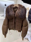 2023羽绒服女短款冬季韩版宽松超大貉子毛领，加厚休闲上衣外套