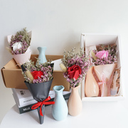 玫瑰干花束生日礼物盒送闺蜜女友，七夕情人节干花装饰摆件带花瓶