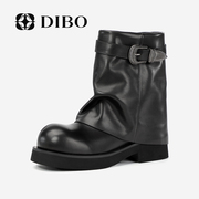 DIBO碲铂潮酷平跟时尚裤管靴女2023秋季真皮英伦风短靴时装靴