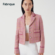 Fabrique 粉色小翻领短款花呢夹克秋冬女士短款外套 Montaign